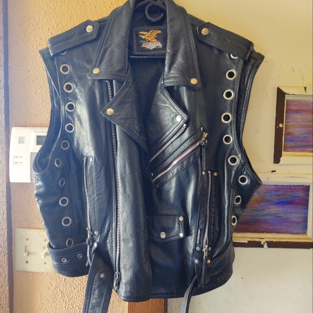 Black Leather Biker Vest